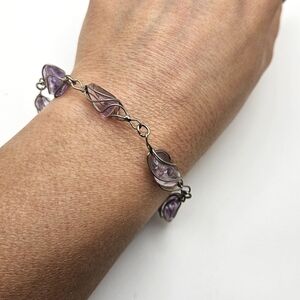 🟢3/$19🟢 Amethyst 14KGODG Wire Wrapped Bracelet Small Size 6.75 Inches